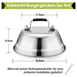 HaWare Burger Bell, Set of 4 Stainless Steel Burger Bell with Rubber Handle, Burger Caps Melting Bell for Grill, Steak, Cheese, Cheese, Teppanyaki, Outdoor and Indoor, Dishwasher Safe - 16.8 x 6 cm