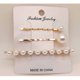 Set of 3 Hair Clips Faux Pearl/crystal Hair Pin Accessories Fashion Stylish gold