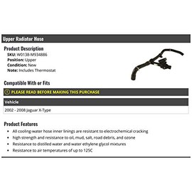 Upper Radiator Hose - with Thermostat - Compatible with 2002-2008 Jaguar X-Type