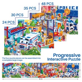 Puzzles for Kids Ages 4-6, 4 in 1 Urban Trantsport Series Kids Jigsaw Puzzle, Puzzles Toys Gifts for 4 5 6 7 8 Years Old Boys Girls(137Piece, 8.8 * 6.6 Inch)