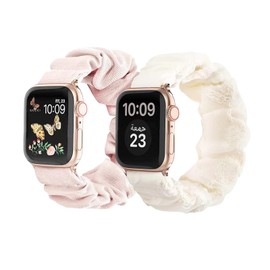 2 Pack Compatible with 38/40/41mm Elastic Fabric Watch Band Scrunchie Strap Replacement Watch Bands (Pink)