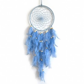 Dream Catcher Girls Handmade Dream Catcher Feather Dream Catcher Wall Hanging Woven in Bohemian Style Craft Set for Bedroom Living Room (Blue)