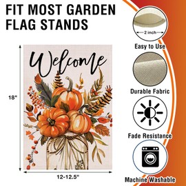 Artofy Welcome Fall Pumpkin Small Decorative Garden Flag, Autumn Thanksgiving Mason Jar Yard Lawn Outside Decor, Maple Leaves Seasonal Burlap Outdoor Home Decoration Double Sided 12 x 18