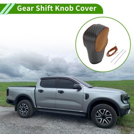 HOPESPANNER Gear Shift Knob Cover for Ford for Ranger 2019-2022 Anti-Slip Black Brown Stick Shifting Handle Protector Faux Leather 1 Pcs