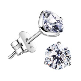 "STUNNING FLAME" 18K Gold Plated Silver Brilliant Cut Simulated Diamond Cubic Zirconia Stud Earrings(white-gold-plated-silver,2.0)