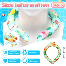 TrelaCo 5 Pcs Wearable Cooling Neck Tube Wraps PVC Summer Heat Hot Weather Relief Hands Free Cold Pack Reusable Comfortable Ice Neckband Cooler Device for Outdoor Activities Sports Travel(Floral)