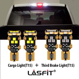 LASFIT 921 912 LED Bulbs Backup Reverse Light Cargo Light High Mount Stop 3rd Brake Light Combo, Canbus White Red Kit for RAM 1500 Silverado F150 Sierra, 6000K, Non-Polarity, 4 Pcs