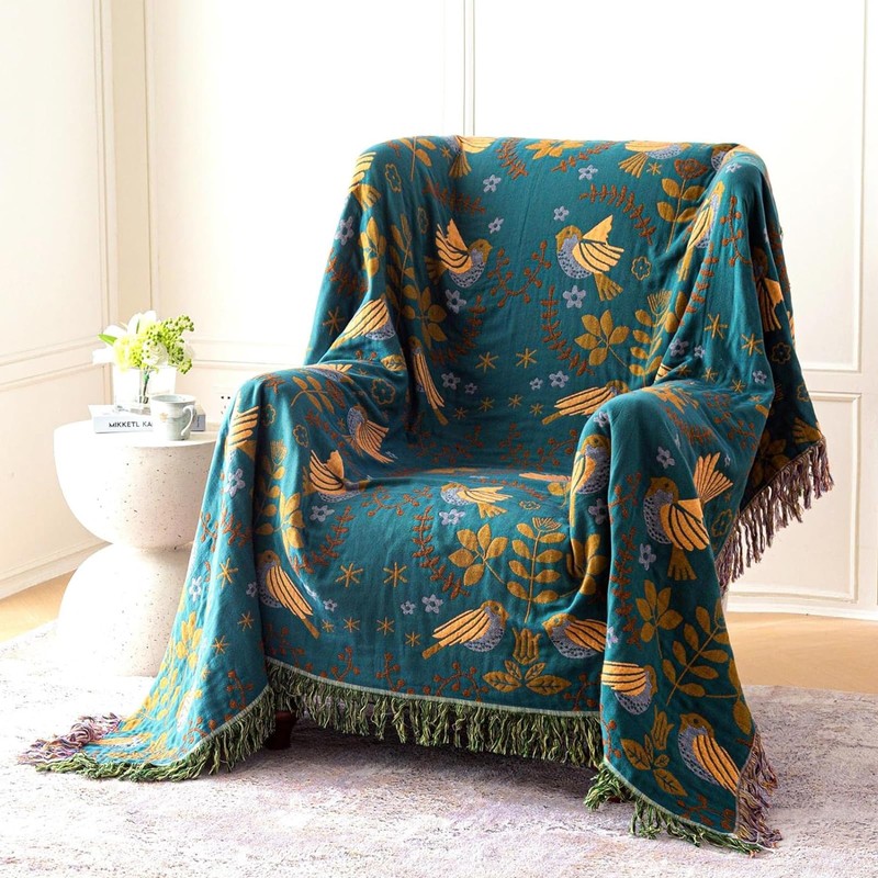MSGKV Boho Throw Blanket Cotton Blanket for Couch and Sofa