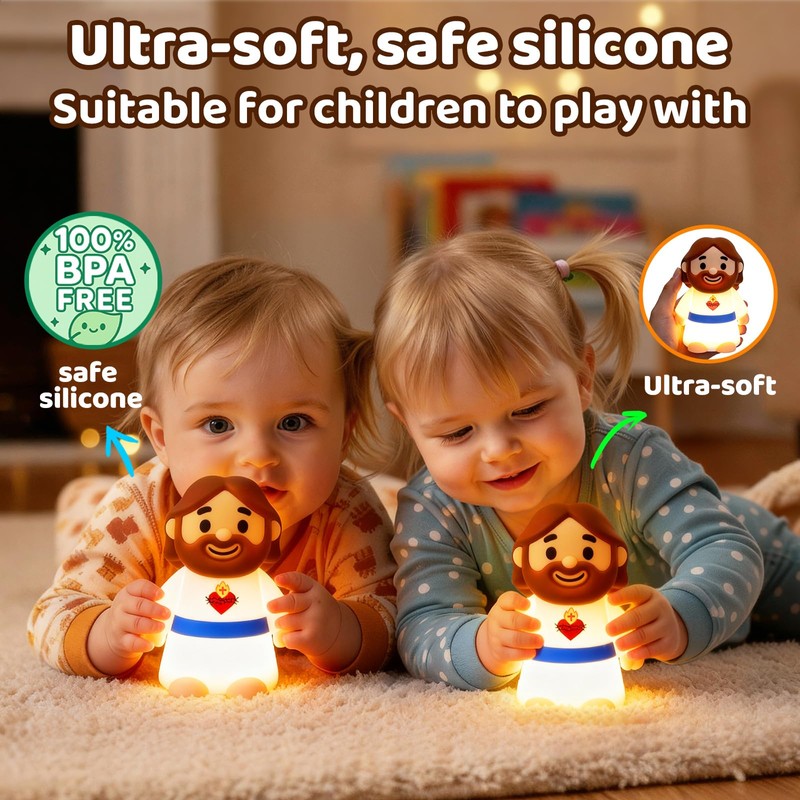 Caaaat Jesus Night Light for Kids, BPA-Free Silicone, 30-Min Timer