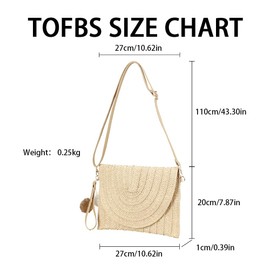 TOFBS Beach Bag Women's Straw Clutch Handbag Envelope Bag Flat Basket Bag Summer Woven Shoulder Bags with Shoulder Straps Boho Style for Beach Holiday Travel, beige