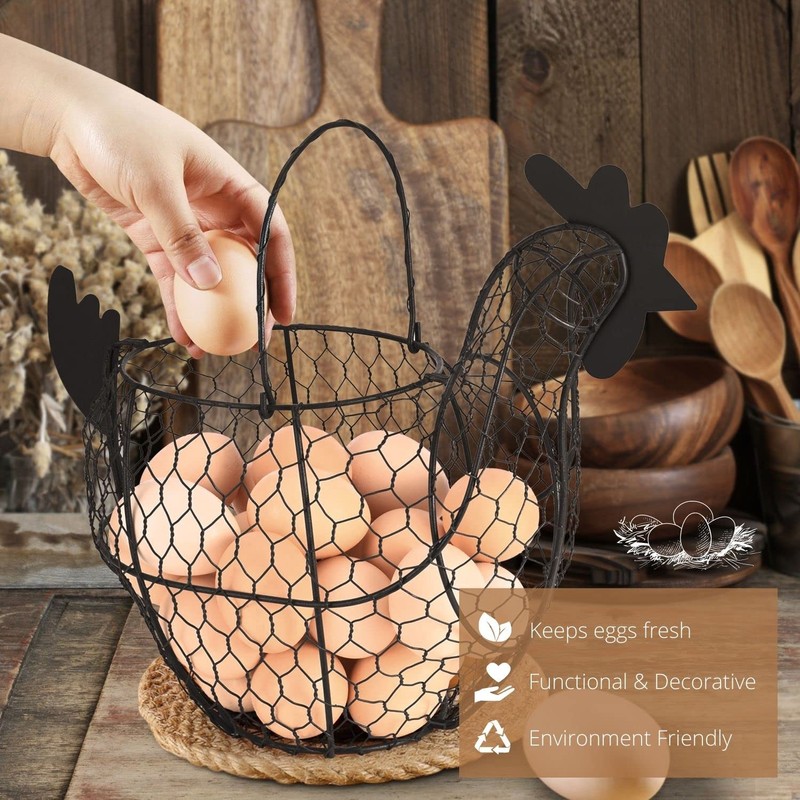 Flexzion Chicken Egg Basket, Egg Storage Holder with Handle for