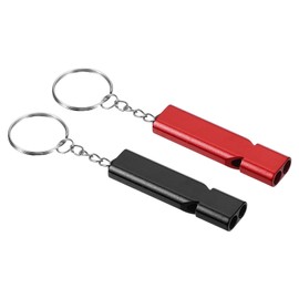PATIKIL Emergency Survival Whistle, 2 Pack Double Tubes Whistles Super Loud Aluminum Whistles with Lanyard Keychain for Outdoor Camping Hiking, Red, Black