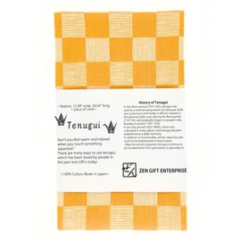 Tenugui Traditional Towel Made in Japan Fray Prevention 100% Cotton Eco Friendly Kitchen Towel Gift Wrapping Ichimatsu Checkered Pattern Golden Yellow 12.99"x34.64"