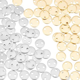 UNICRAFTALE 100Pcs 2 Colors 304 Stainless Steel Charms Flat Round Links Connectors Stamping Blank Tag Double Hole Charm Metal Dangles Pendants for Jewelry Making 6mm