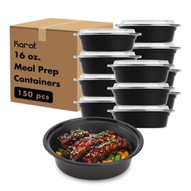Karat Meal Prep Containers [16 oz - 150 ct] Reusable & Disposable Take Out Bowls with Lids - Microwave & Dishwasher Safe Bento Boxes