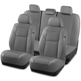 Road Comforts Full Set Leather Mesh Car Seat Cover - Front and Rear, Breathable & Stylish, Airbag Compatible, Universal Fit for Cars, SUVs, Trucks, and Vans - Gray