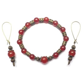 Vintage Art Bracelet and Earring Set for Women in Red Carnelian