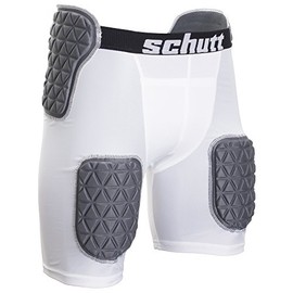 Schutt ProTech Tri All-in-One Football Girdle Padded Compression Shorts with Integrated Hip, Tailbone and Thigh Pads, Varsity, Charcoal/White, Medium