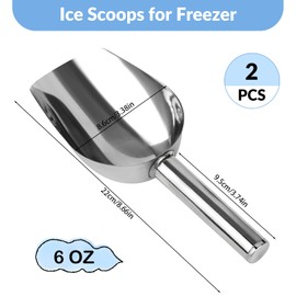 2 Pcs Ice Scoop for Freezer, 6 Oz Metal Ice Scooper, Stainless Steel Small Scoops with Round Bottom for Ice Machine Kitchen Flour Bar Party Wedding Pet Dog Food
