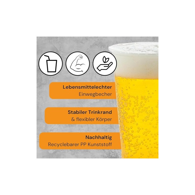 50 Stück Trinkbecher | Eichstrich 0,4l | Bierbecher Plastikbecher Einwegbecher