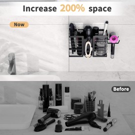 FUNKYLEE Hair Tool Organizer - Hair Dryer Holder, 3 in 1 Metal Bathroom Organizer Wall Mount for Flat Iron, Curling Iron, Straightener, Styling Tools Bathroom Storage and Organizer (Black)