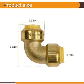1/2" 90-Degree Push Fit Elbow Brass, Push-to-Connect Plumbing Fittings for PEX, Copper, CPVC(Pack of 6)