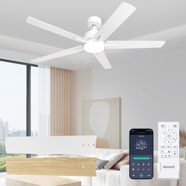 DSNAPE 52 Inch Ceiling Fan with Light and Remote/APP Control, Reversible, Dimmable, 3CCT, Modern Ceiling Fan for Bedroom, Living Room Indoor Outdoor Use, White