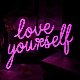 Love Yourself Funny Inspirational Quotes Cool Neon Light Sign, Blue Letters Neon Girls Night Wall Decor, for Bedroom Aesthetic Girls Office Wedding Birthday Party Bar Home Valentines Day Wall Decor