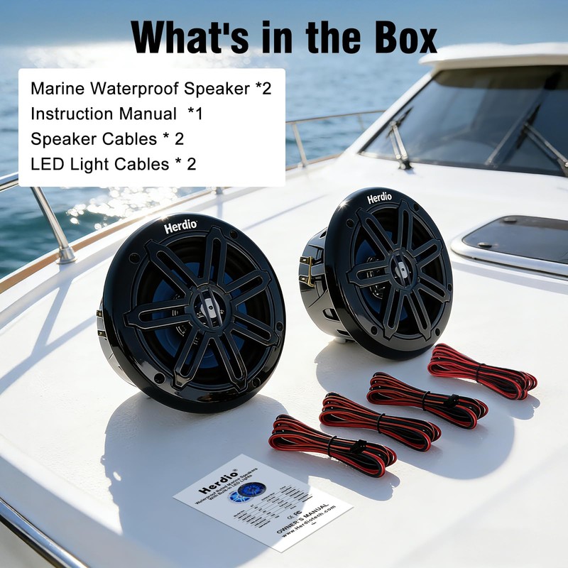 Herdio 8" 450W Marine Speakers - IP66 Waterproof Coaxial Audio,
