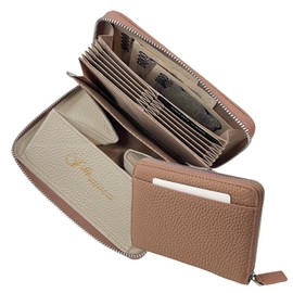 ishly Mini Wallet, Card Case, Genuine Leather, Large Capacity, Prevents Bills from Breaking, Box-Shaped Coin Purse, dusty pink