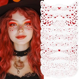 10Pcs Face Makeup Patches, Glitter Freckles Face Tattoo for Teenagers & Young Women, Sparkle Freckles Makeup Patches, Waterproof Face Glitter Freckles for Christmas (10Pcs Red)