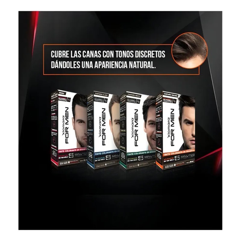 Tinte Shampoo Negro Xiomara For Men Sin Amoníaco Cobertura Canas