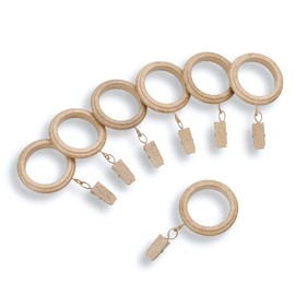 MODE Farmhouse Collection Beveled Curtain Clip Rings, Set of 14 Curtain Rings with Clips, Fits MODE Farmhouse Curtain Rod Sets, 1 3/4”, Weathered Oak