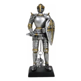 Medieval Valiant Knight Suit Of Armor Morning Star Club And Shield Mini Figurine