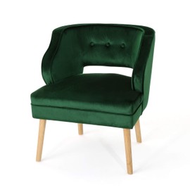 Christopher Knight Home Mariposa Mid-Century Velvet Accent Chair, Emerald / Natural