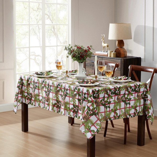 Elrene Home Fashions Pinecone Plaid Red/Green Holiday/Christmas Fabric Rectangle Dining