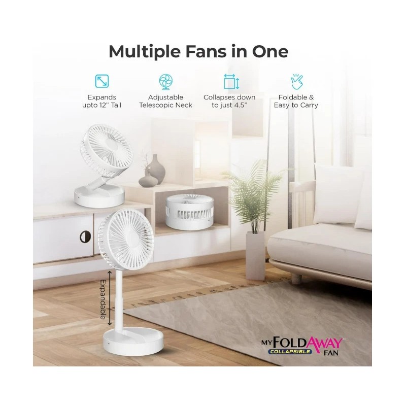 Emson My Foldaway Collapsible Fan USB Powered Portable Fan WHITE