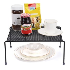 Set of 4 Mesh Kitchen Shelves Cabinet Storage Shelf Rack (13.1 x 10.2 Inch) ，Kitchen Bathroom Pantry Cupboard Desk Home Office, Fridge, Non-Slip Plastic Feet (4, Black)