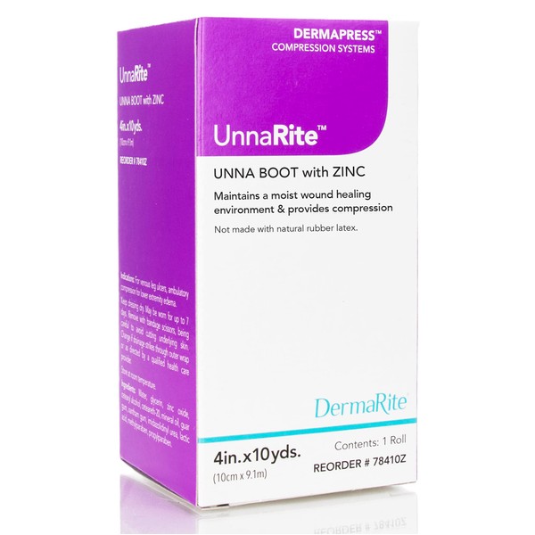 UnnaRite Unna Boot Bandage with Zinc Oxide, 4 Inch x 10 Yards, 1 Roll, Leg Compression Wrap