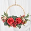 Christmas Wood Bead Red Rose Wreath Boho Farmhouse Decor Artificial