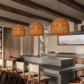 Arturesthome 1 Light Coastal Boho Chandeliers for Dining Room Woven Pendant Light Fixture Wicker Pendant Lamp for Living Room Entryway Hallway Bedroom 15.7"*11.8"