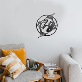 WADORN Koi Fish Metal Wall Art Decor, Yin Yang Koi Abstract Wall Art for Gift Koi Theme Wall Hanging Decor for Home Office Living Room Garden Yoga Room Bathroom Farmhouse, 11.8x10.2 Inch