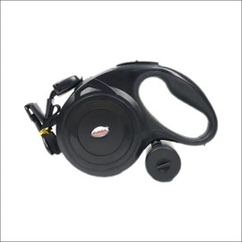 Pet Swift Retractable Dog Leash (Black, 8m) - Heavy Duty Tangle-Free Leash with Poop Bag Dispenser, 1 Roll Included - Small to Large Dogs, Durable & Comfortable Handle (Kong Ultimate Alternative)