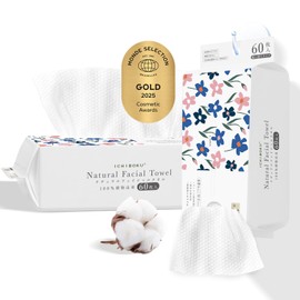 Ryohin Ichiki [60 Sheets x 4 Pack Set] Cleansing Towel [100% Cotton] Cotton Towels, Disposable Towels, Paper Towels, For Sensitive Skin, Wet & Dry Face Towels, For Travel, Home Use, Thick Towel, Face