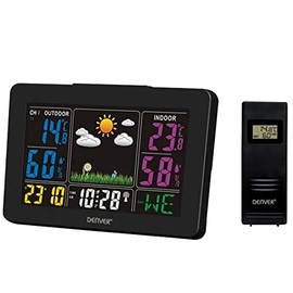 Denver WS-540 Weather Station with Outdoor Sensor, Alarm Function and Colour Display, Temperature and Humidity Measurement, Black