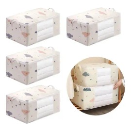 5 Cajas Almacenamiento De Tela Plegables Con Tapas Multiuso