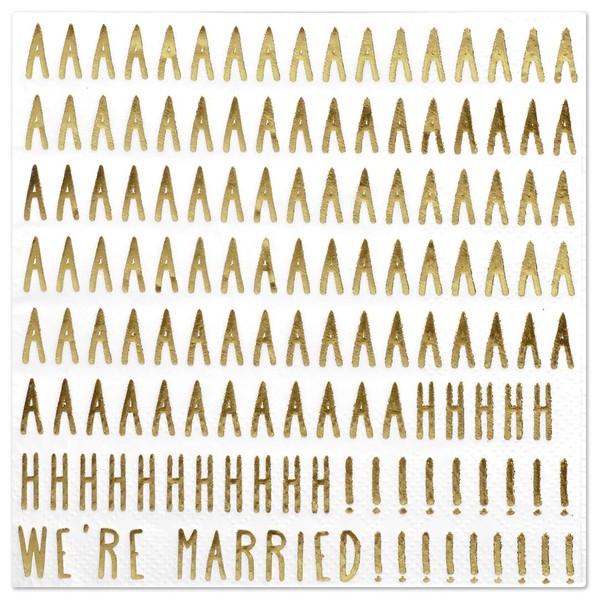 We're Married Funny Quotes Cocktail Napkins, Gold Foil, Bulk 50-ct