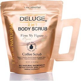 DELUGE Exfoliante Corporal de Café Orgánico, Tensa, Tona, Reduce Celulitis 100% Natural 10 oz por DELUGE