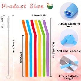 Bgtecho 18 Pcs Silicone Drinking Straws, Reusable Silicone Straw, 6.7" Flexible Short Drink for 6-12 oz Tumblers, BPA Free Straws with 3 Cleaning Brushes, No Rubber Taste, 6 Colors