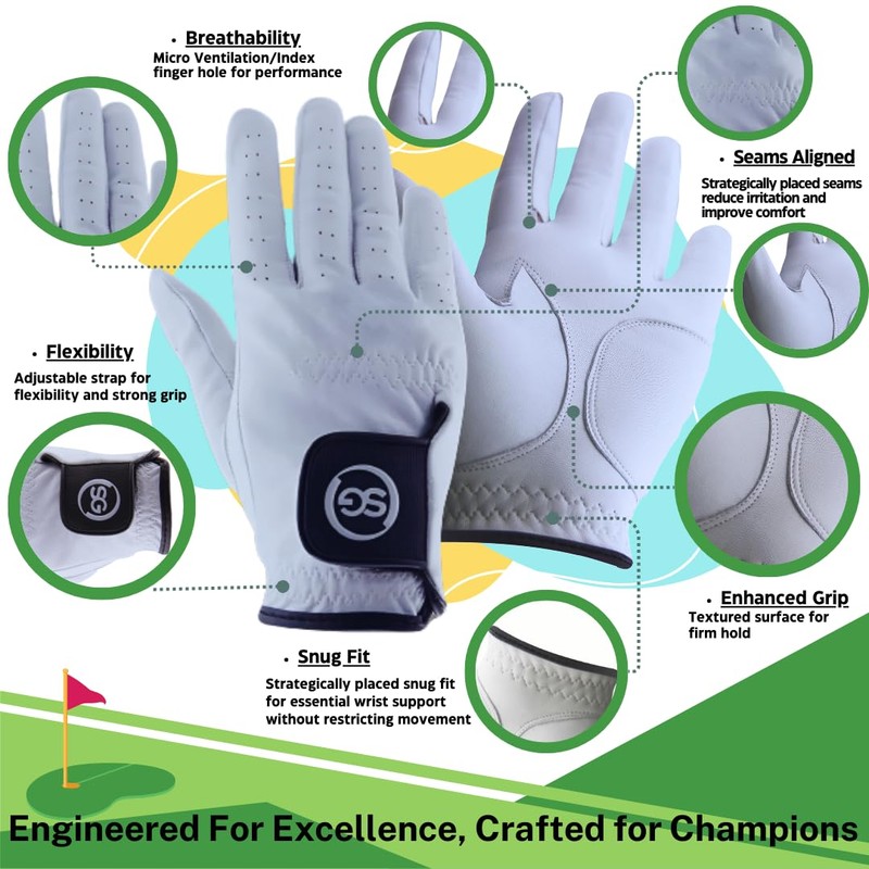 H-Cube Leather Golf Gloves Men Right Handed Golfer Small Pack